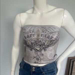 Ed Hardy Gray Graphic Crop Top